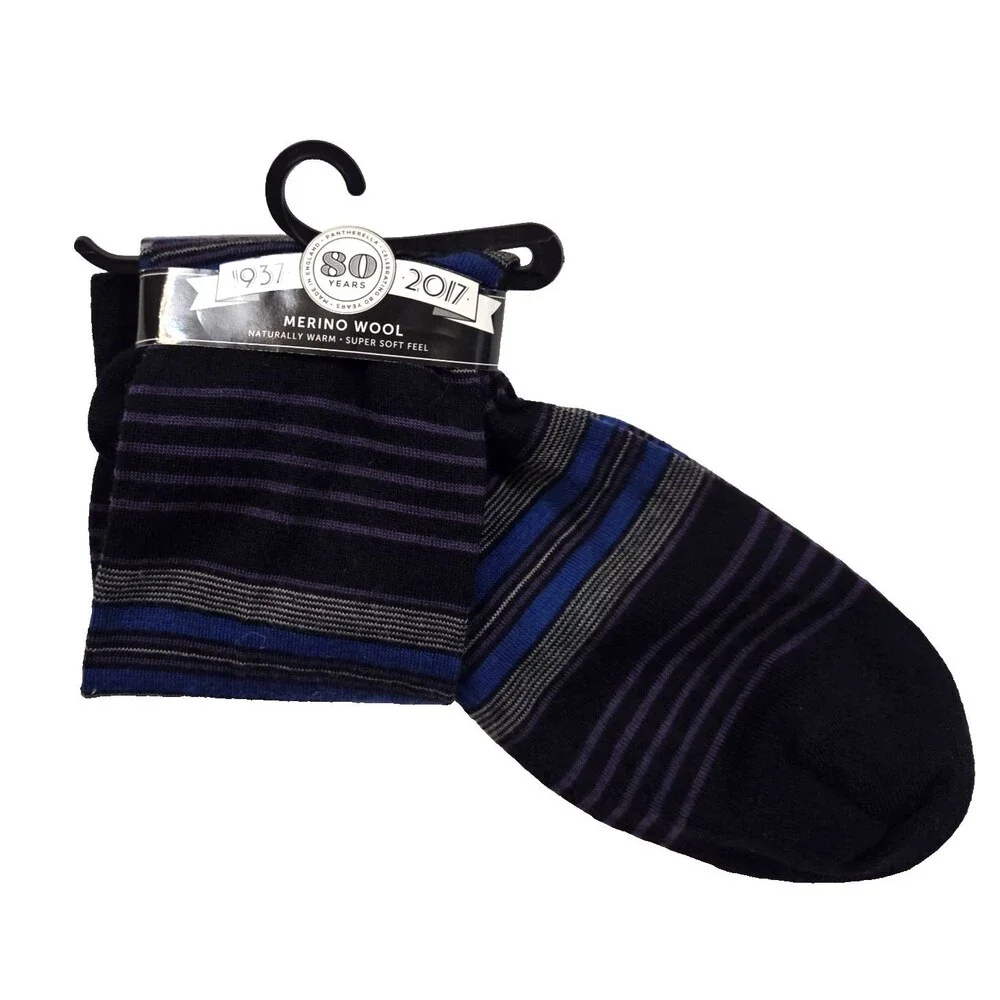 Pantherella Merino Wool Men's Socks Medium Soft Blue Black Grey Made in England